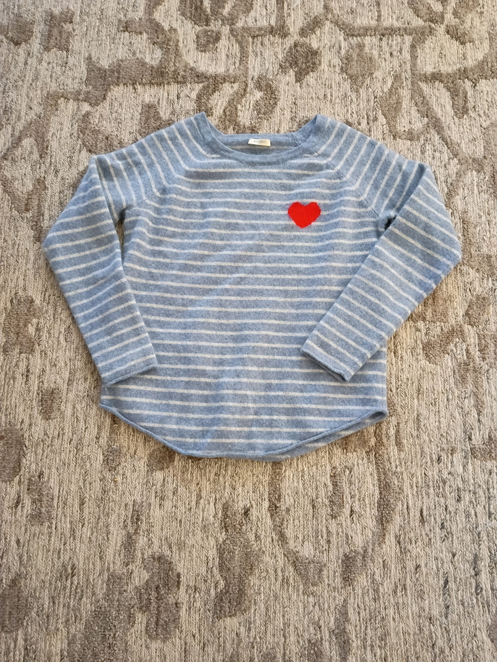 Kids Luxury Cashmere Blue & White Striped Heart Pullover Sweater Top Size 5-6